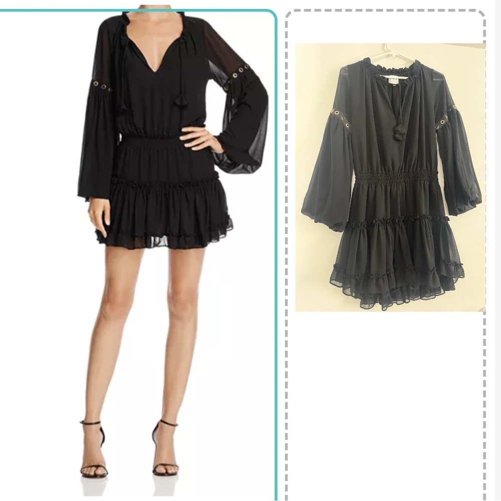 misa smocked ruffle Grommet Detail  mini dress size small